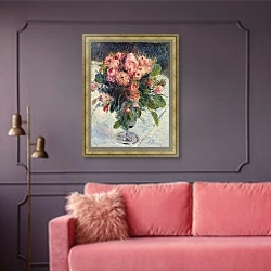 «Moss-Roses, c.1890» в интерьере гостиной с розовым диваном