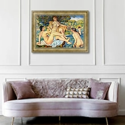 «Большие купальщицы 3» в интерьере гостиной в классическом стиле над диваном