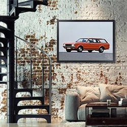 «Ford Granada Turnier (MkI) '1972–77» в интерьере двухярусной гостиной в стиле лофт с кирпичной стеной