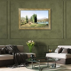 «Сухум-Кале» в интерьере гостиной в оливковых тонах