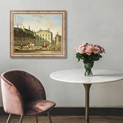 «The Mauritshuis from the Langevijverburg, the Hague, with hawking party in the foreground» в интерьере в классическом стиле над креслом