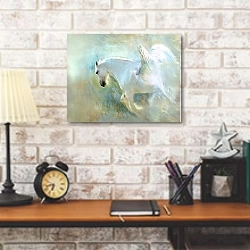 «Крылатый белый конь» в интерьере кабинета в стиле лофт над столом
