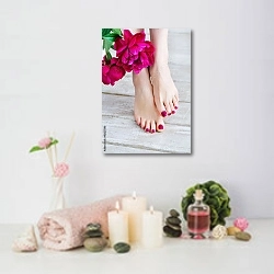 «Ноги с розовым педикюром и пионами» в интерьере салона красоты
