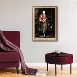 «Portrait of Charles Maurice de Talleyrand-Perigord 1807» в интерьере гостиной в бордовых тонах