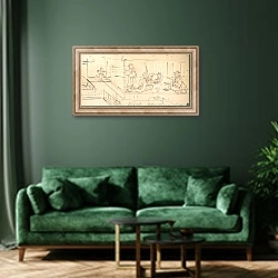 «Print» в интерьере зеленой гостиной над диваном