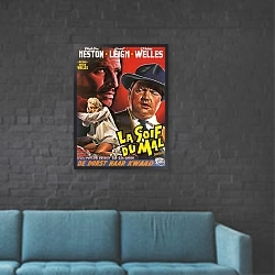 «Film Noir Poster - Touch Of Evil» в интерьере в стиле лофт с черной кирпичной стеной