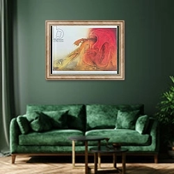 «Red Dragon with St. George and Virgin on Horse» в интерьере зеленой гостиной над диваном