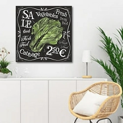 «Грифельная доска с салатом» в интерьере гостиной в скандинавском стиле над комодом