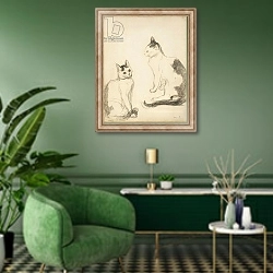 «The Two Cats; Les Deux Chats» в интерьере гостиной в зеленых тонах
