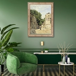 «Saint-Vincent Street, Montmartre» в интерьере гостиной в зеленых тонах