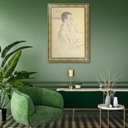«Portrait of Dmitri Dmitrievich Shostakovich, 1923» в интерьере гостиной в зеленых тонах