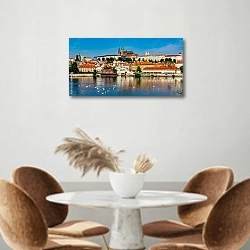 «Чехия, Прага. Панорама с лебедями» в интерьере кухни над кофейным столиком