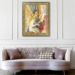 «Две девушки у фортепиано» в интерьере гостиной в классическом стиле над диваном
