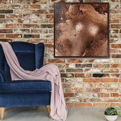 «Geode of brown agate stone 7» в интерьере в стиле лофт с кирпичной стеной и синим креслом