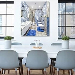 «Интерьер ванной комнаты с голубой плиткой» в интерьере офиса над столом для конференций