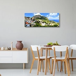 «Италия. Панорамный вид на Капри» в интерьере современной светлой кухни-столовой