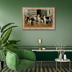 «Study of Hounds» в интерьере гостиной в зеленых тонах