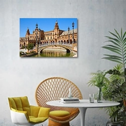 «Испания, Севилья, Площадь Испании» в интерьере современной гостиной с желтым креслом