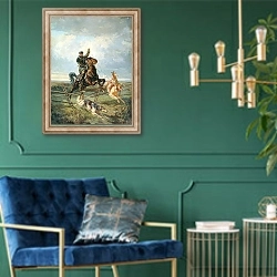 «Егерь с тремя борзыми» в интерьере в классическом стиле с зеленой стеной