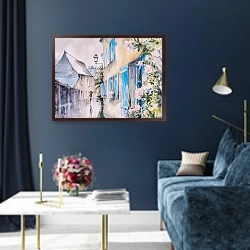 «Азе-ле-Ридо, Франция в дождливый день» в интерьере в классическом стиле в синих тонах