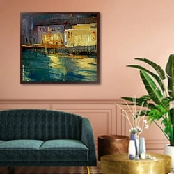 «Ночные огни Венеции» в интерьере классической гостиной над диваном