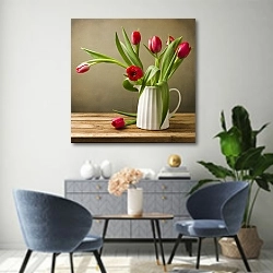 «Тюльпаны 20» в интерьере современной гостиной над комодом