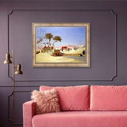 «The Empress Eugenie visiting the Pyramids» в интерьере гостиной с розовым диваном