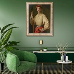 «Portrait of a Halberdier c.1528-30» в интерьере гостиной в зеленых тонах