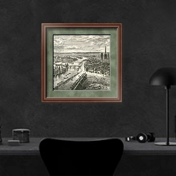 «A view of Rouen, Normandy, in the nineteenth century, from 'French Pictures'  1878» в интерьере кабинета в черных цветах над столом