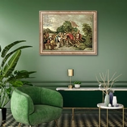 «The Meeting of Abraham and Melchizedek» в интерьере гостиной в зеленых тонах