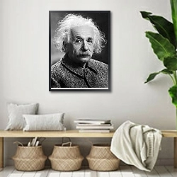 «Альберт эйнштейн, портрет» в интерьере комнаты в стиле ретро с плетеными корзинами