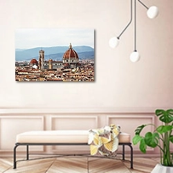 «Вид на собор Санта Мария Маджоре, Флоренция, Италия» в интерьере современной прихожей в розовых тонах