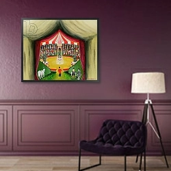 «The Circus, 1979» в интерьере классической гостиной с зеленой стеной над диваном