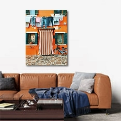 «Улица в Бурано, Венеция, Италия» в интерьере современной гостиной над диваном