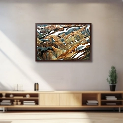 «Риолитовые горы. Исландия» в интерьере современной светлой гостиной над диваном