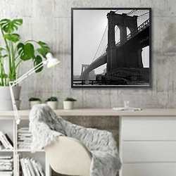 «История в черно-белых фото 350» в интерьере кабинета в скандинавском стиле с бетонной стеной