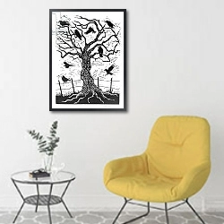 «Rook Tree, 1999» в интерьере комнаты в скандинавском стиле с желтым креслом