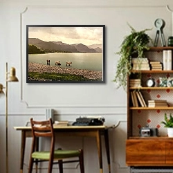 «Великобритания. Вид на озеро Деруэнт-Уотер» в интерьере кабинета в стиле ретро над столом