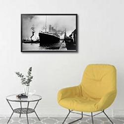 «История в черно-белых фото 127» в интерьере комнаты в скандинавском стиле с желтым креслом