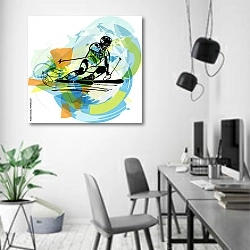 «Эскиз лыжника» в интерьере современного офиса в минималистичном стиле