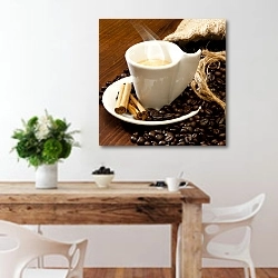 «Кофе 11» в интерьере кухни с деревянным столом