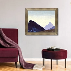 «Гималаи. Этюд 11» в интерьере гостиной в зеленых тонах