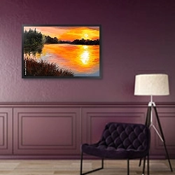 «Озеро в лесу, закат» в интерьере в классическом стиле в фиолетовых тонах