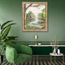«Summer Vista, 1998,» в интерьере гостиной в зеленых тонах