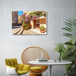 «Франция, Корсика. Пиана - горная деревня» в интерьере современной гостиной с желтым креслом