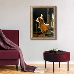 «Portrait of Yelizaveta Demidova, c.1805» в интерьере гостиной в бордовых тонах