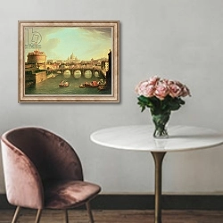 «A View of Rome with the Bridge and Castel St. Angelo by the Tiber» в интерьере в классическом стиле над креслом