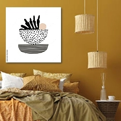 «Формы листьев 8» в интерьере спальни  в этническом стиле в желтых тонах