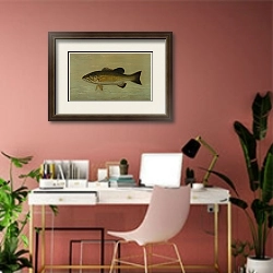 «The Small-Mouthed Black Bass, Micropterus dolomieu.» в интерьере современного кабинета в розовых тонах