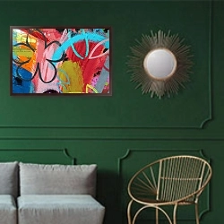 «abstract 13» в интерьере классической гостиной с зеленой стеной над диваном